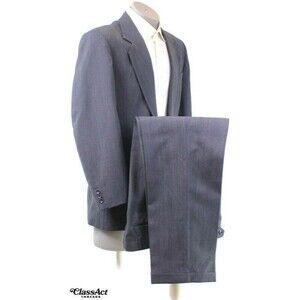 Haggar Gallery 2 Piece Suit Gray striped 2 Btn 40R Pleated Fronts 34" Waist